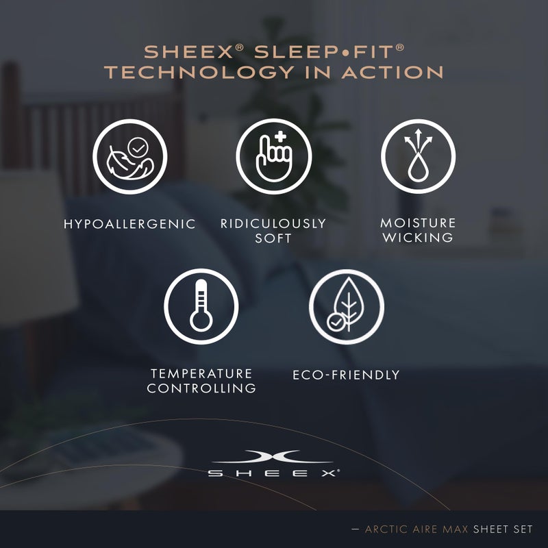SHEEX Arctic Aire MAX Sheet Set, Ultrasoft Cooling Sheets with 1 Flat Sheet, 1 Fitted Sheet, and 2 Pillowcases, Queen, Denim - Image 2